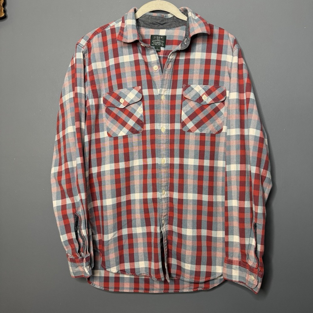 J Crew Men's Size L Wool Flannel Shirt Jacket Heavyweight Plaid Buffalo Check